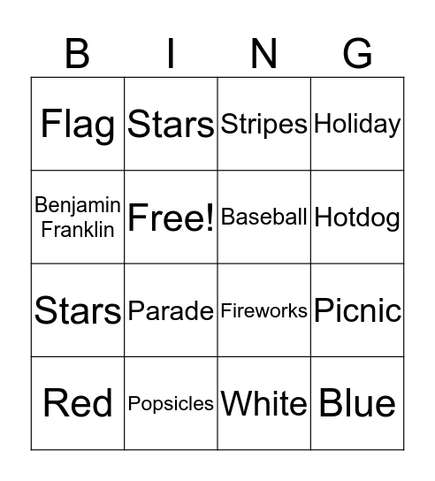 Party in the USA Bingo Card