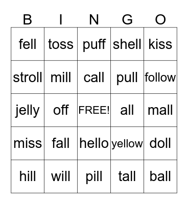Double Consonant Bingo Card