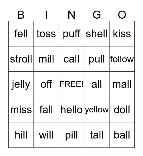 Double Consonant Bingo Card