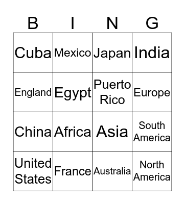 International Bingo Card