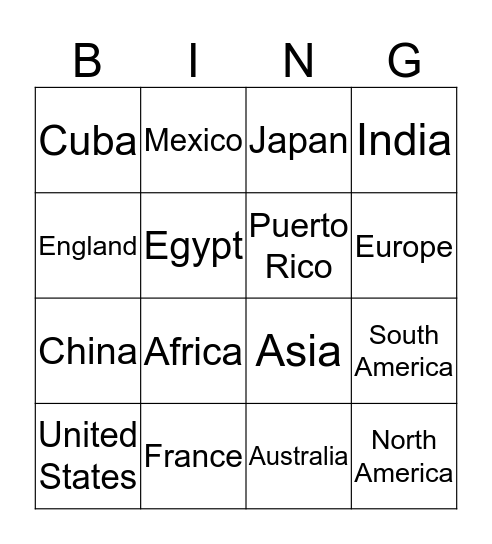 International Bingo Card