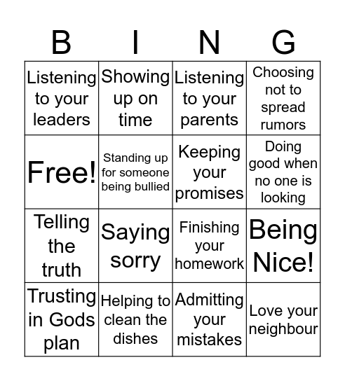 Integrity Bingo  Bingo Card