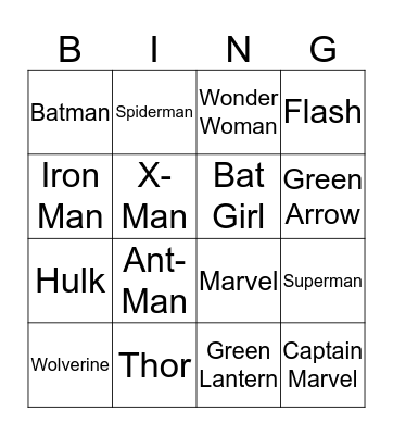 Superheroes Bingo Card