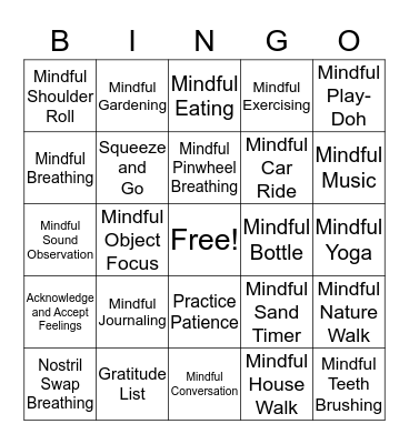 Mindfulness Bingo Card