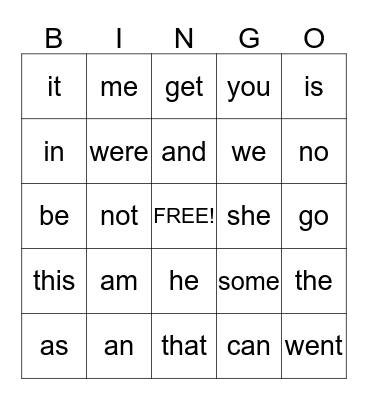 March Sight Words Bingo Card