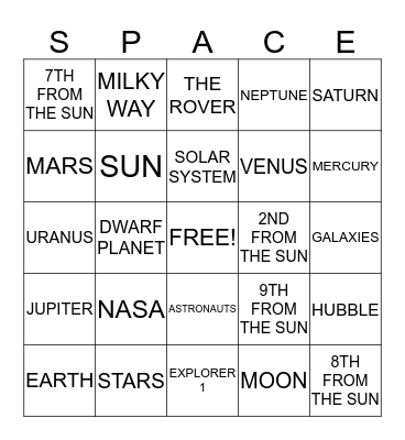 SPACE FUN FACTS Bingo Card