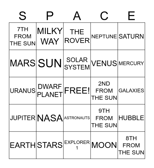 SPACE FUN FACTS Bingo Card