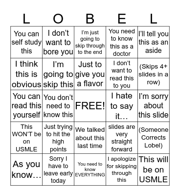 Lobel Bingo Card