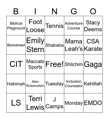 J Camps Bingo Card