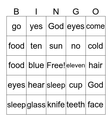 WORDS YOU KNOW! Bingo Card