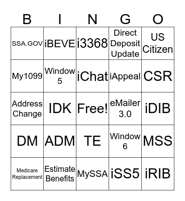 SSA eServices Bingo Card