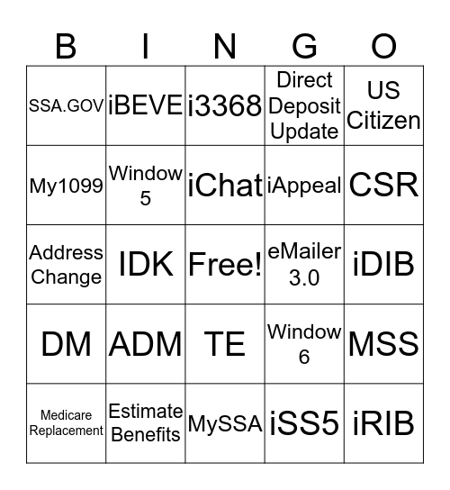 SSA eServices Bingo Card