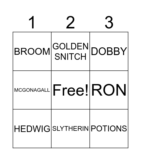 HARRY POTTER BINGO Card