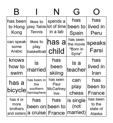 Find someone who Bingo Card