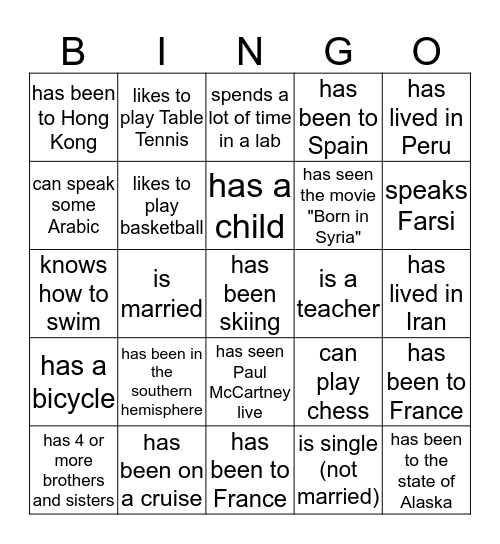 Find someone who Bingo Card