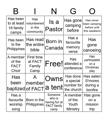 2019 FACT Family Camp Bingo Card