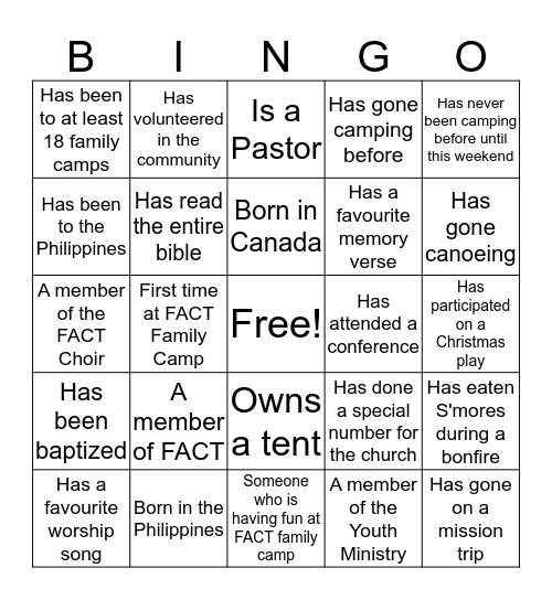 2019 FACT Family Camp Bingo Card