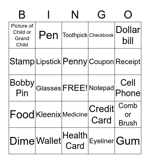 What's in YOUR Purse? Bingo Card