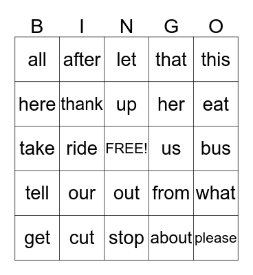 Dolch Sight Words #3 Bingo Card