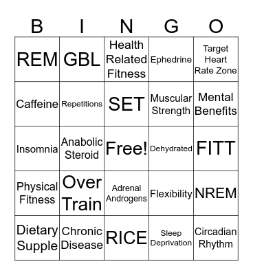 Physical Fitness Bingo Card