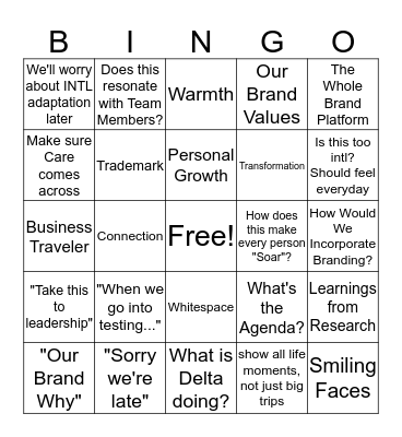 American Airlines Presentations Bingo Card