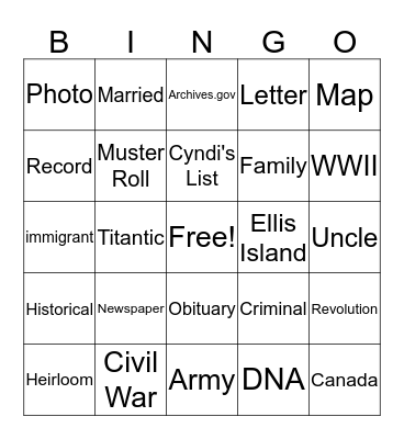 Geneaology Bingo Card
