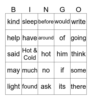 Dolch Sight Words #4 Bingo Card