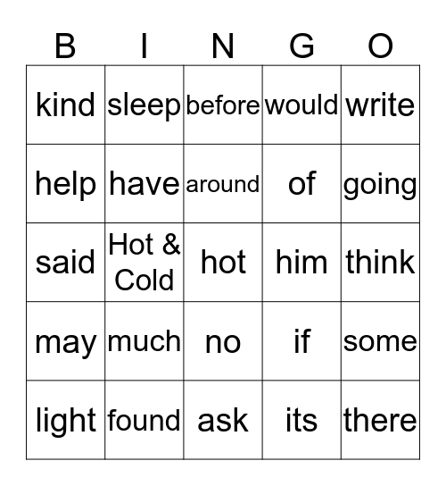 Dolch Sight Words #4 Bingo Card