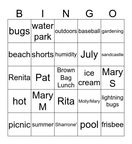 Brown Bag Lunch July 2019 Bingo Card