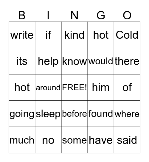 Dolch Sight Words #4 Bingo Card