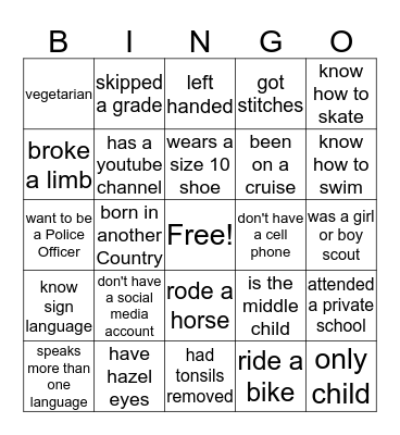 Ice Breaker Bingo Card