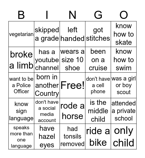 Ice Breaker Bingo Card