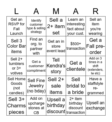 KENDRA BINGO Card