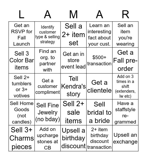 KENDRA BINGO Card