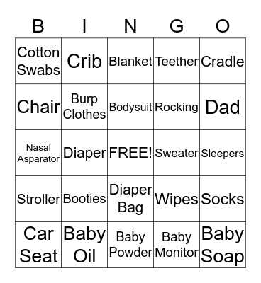 Poonam’s Baby Shower Bingo Card