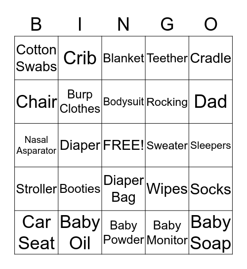 Poonam’s Baby Shower Bingo Card