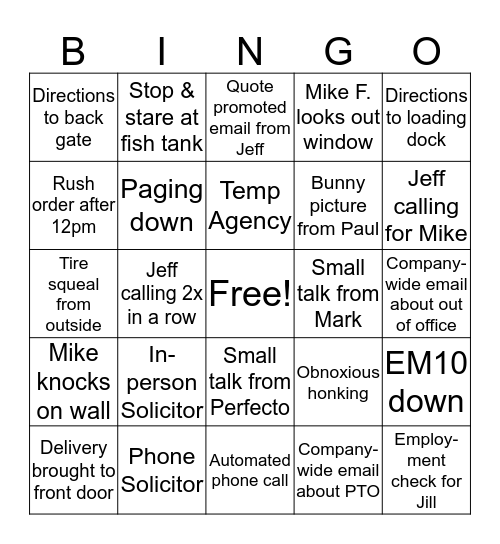 AGC Administrative Asst. BINGO Card