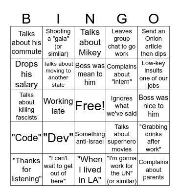 Benjamin Bingo Card