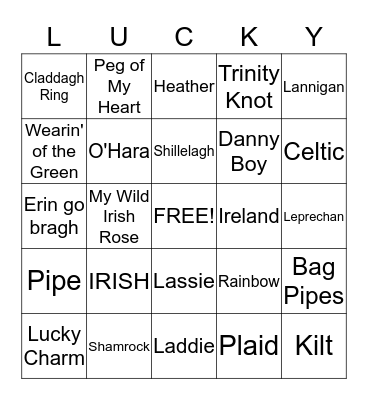 St. Patrick's Day Bingo Card