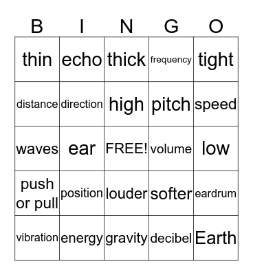 Sound and Motion Bingo Card