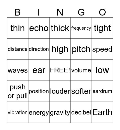 Sound and Motion Bingo Card