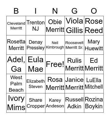 Merritt Family Bingo Card