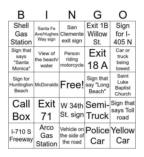 Bus Bingo Card