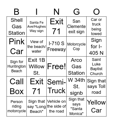 Bus Bingo Card