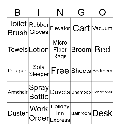 Housekeeping Bingo Card