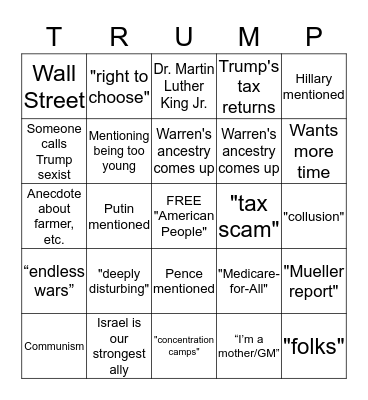 First Democratic Debates Bingo Card