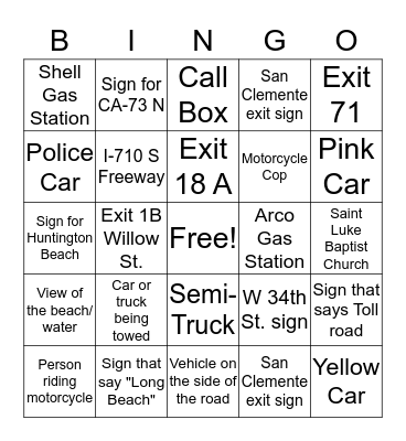 Bus Bingo Card