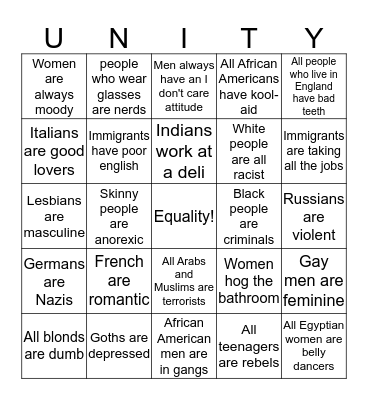 Cultural Stereotypes Bingo Card