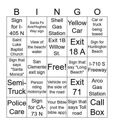 Bus Bingo Card