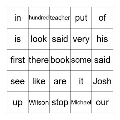 Word Wall Bingo! Bingo Card
